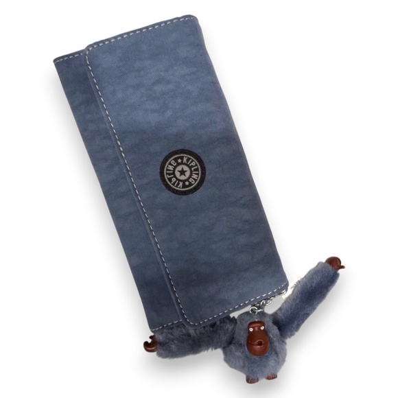 Kipling Blue Nylon Tri-Fold Wallet w/ Monkey Keychain - Picture 6 of 6